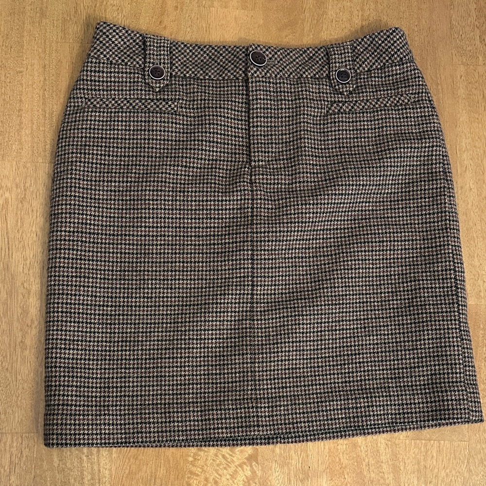 EUC Eddie Bauer Women's Houndstooth Plaid Wool Mini Pencil Skirt Size 2